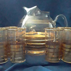 Vintage Ice Tea/Lemonade Glass pitcher with 6 glasses